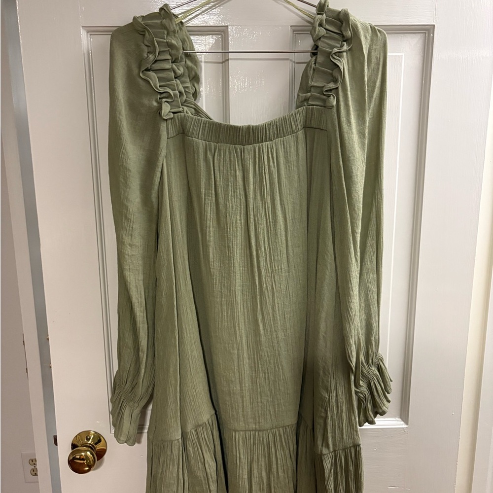 Green Long Sleeve Mini Dress